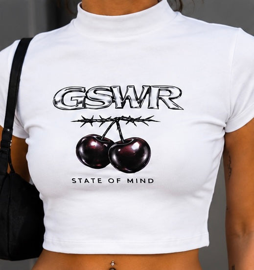 Cherry Theory Mock Neck Tee